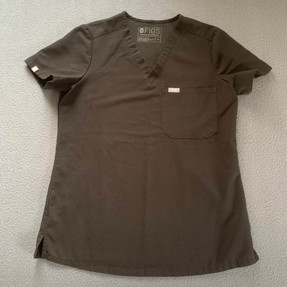 FIGS Women's Catarina One-Pocket Scrub Top Black XS Medical Uniform FW1000